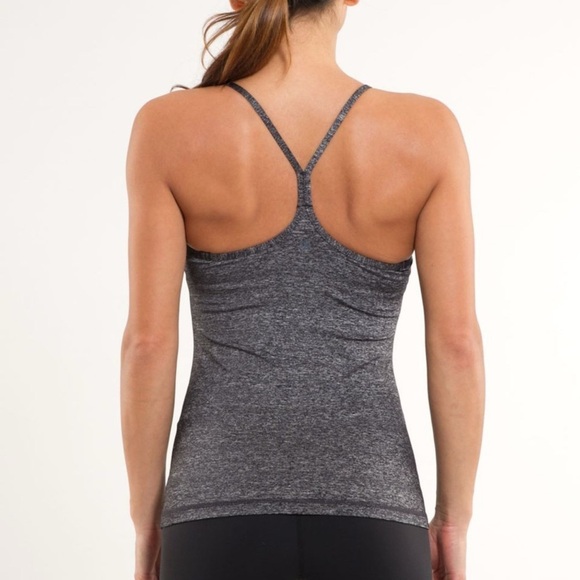 lululemon athletica Tops - Lululemon Power Y Tank Heathered Black Black yoga athletic stretch compression 8